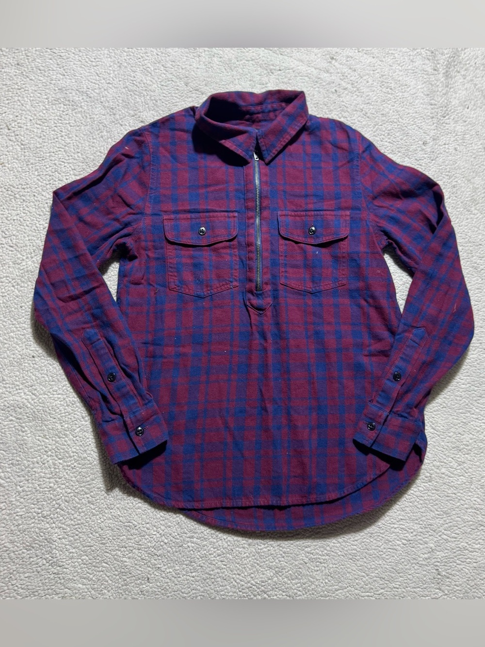 Madewell Shirt Womens 2XS Plaid‎ Collared Long Sleeve 1/2 Zip Front Pockets Top